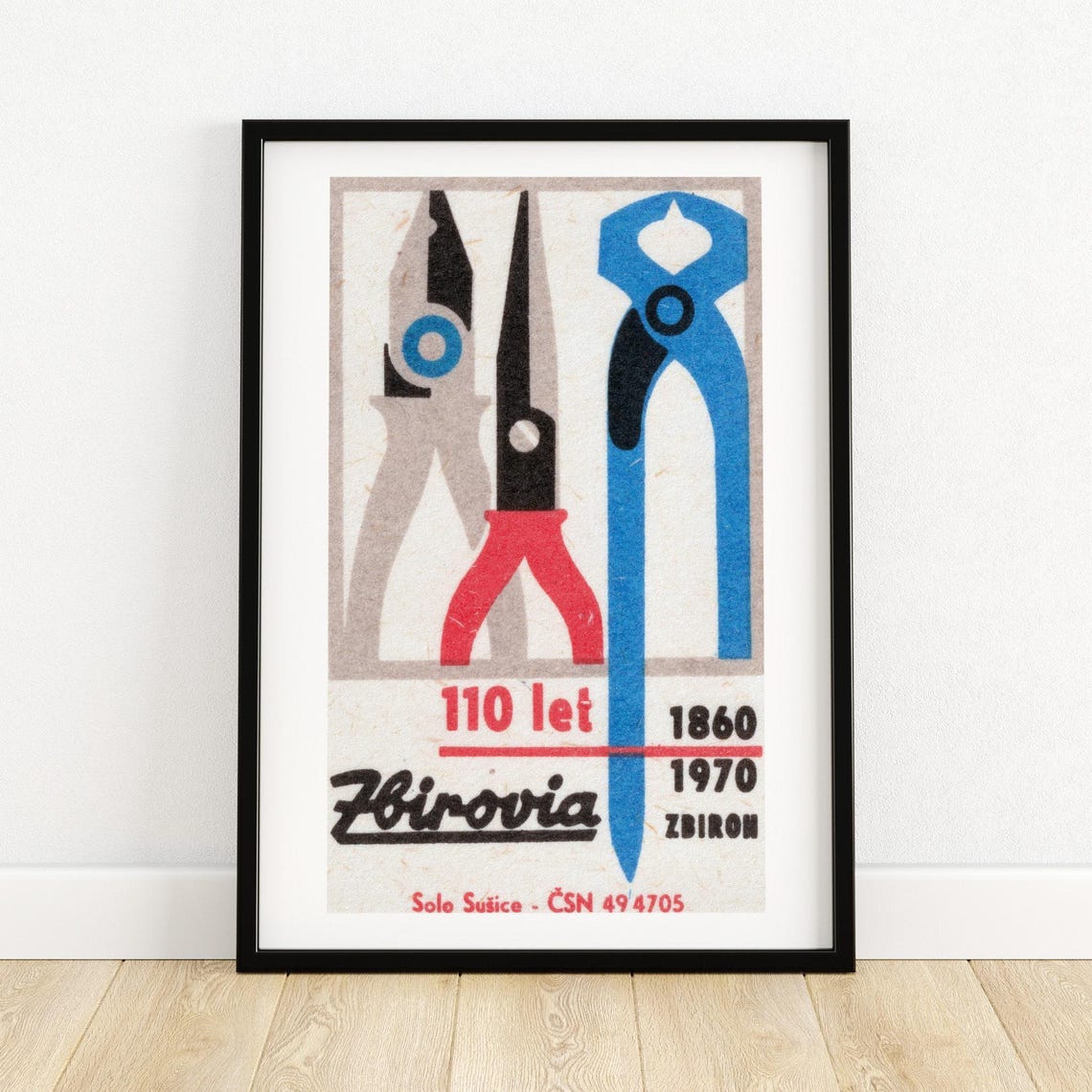 Zbirovia Tools 110 Years 1860 1970 Pliers Vintage Matchbox Poster