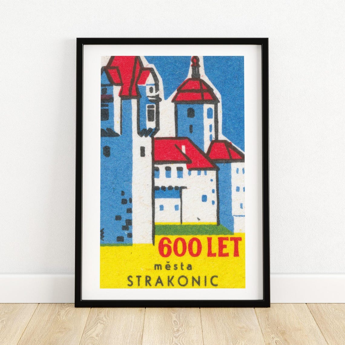 Strakonice 600 Years Castle Red Roofs Czech Vintage Label Art Print