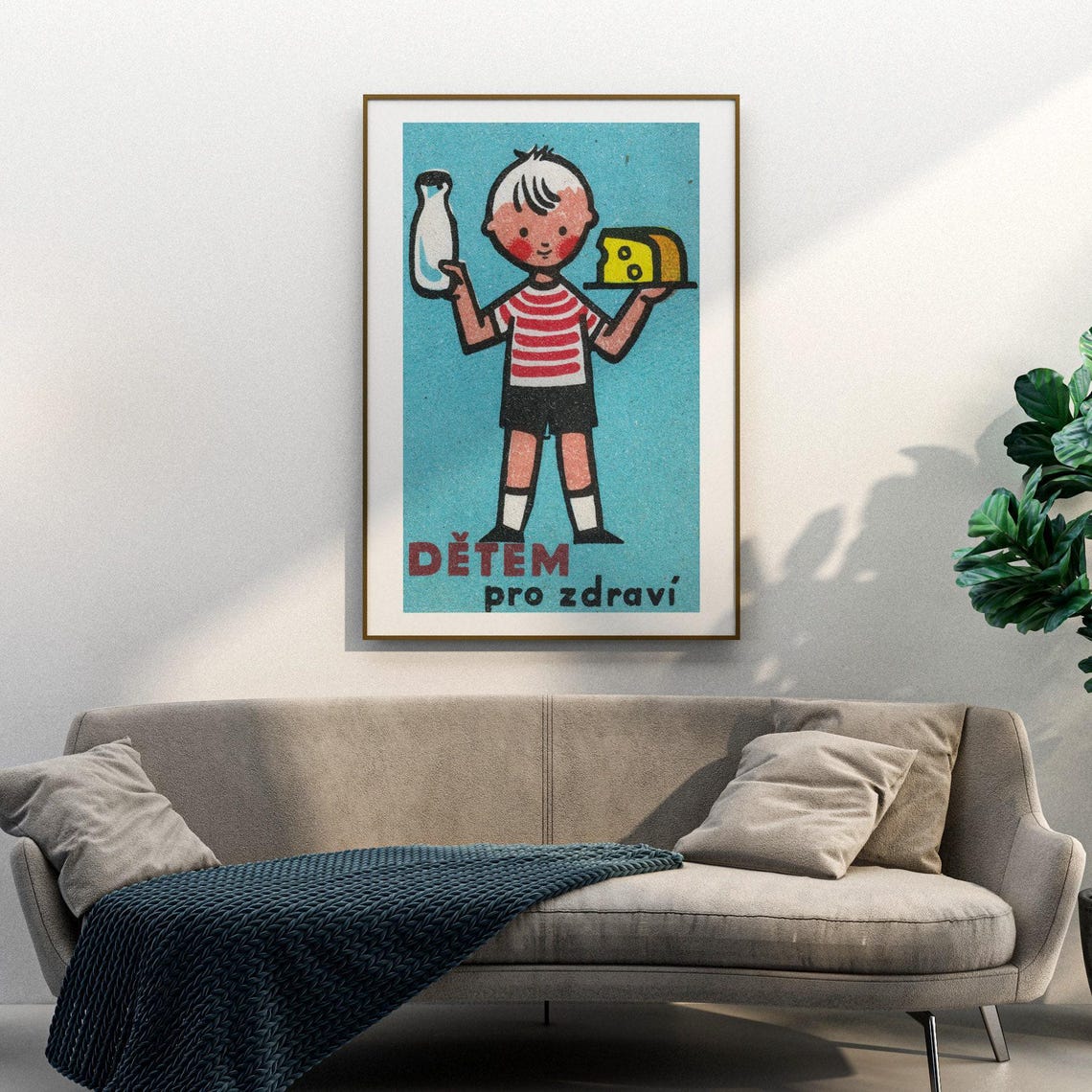 Dětem Pro Zdraví Boy Milk Cheese Vintage Czech Matchbox Art Poster - Image 3