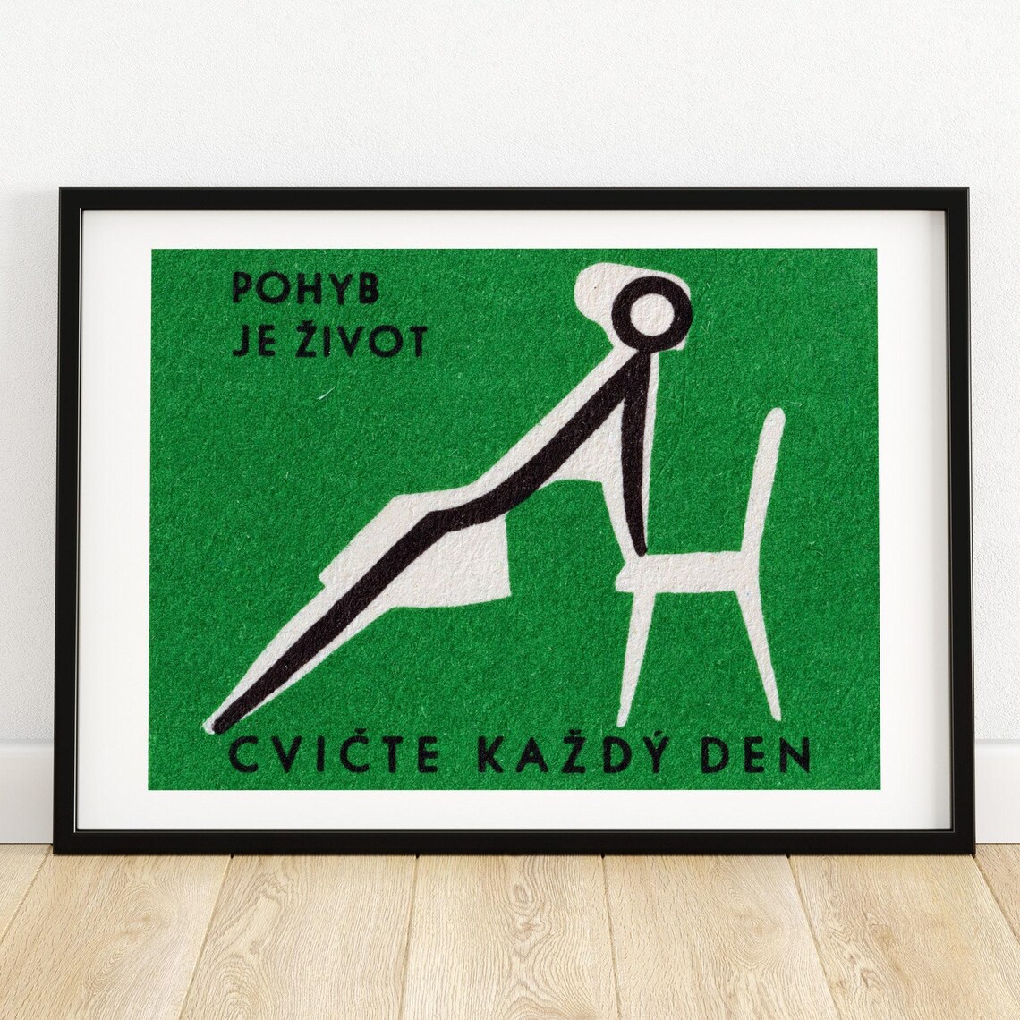 Exercise Every Day Matchbox Print, Vintage Czech Art