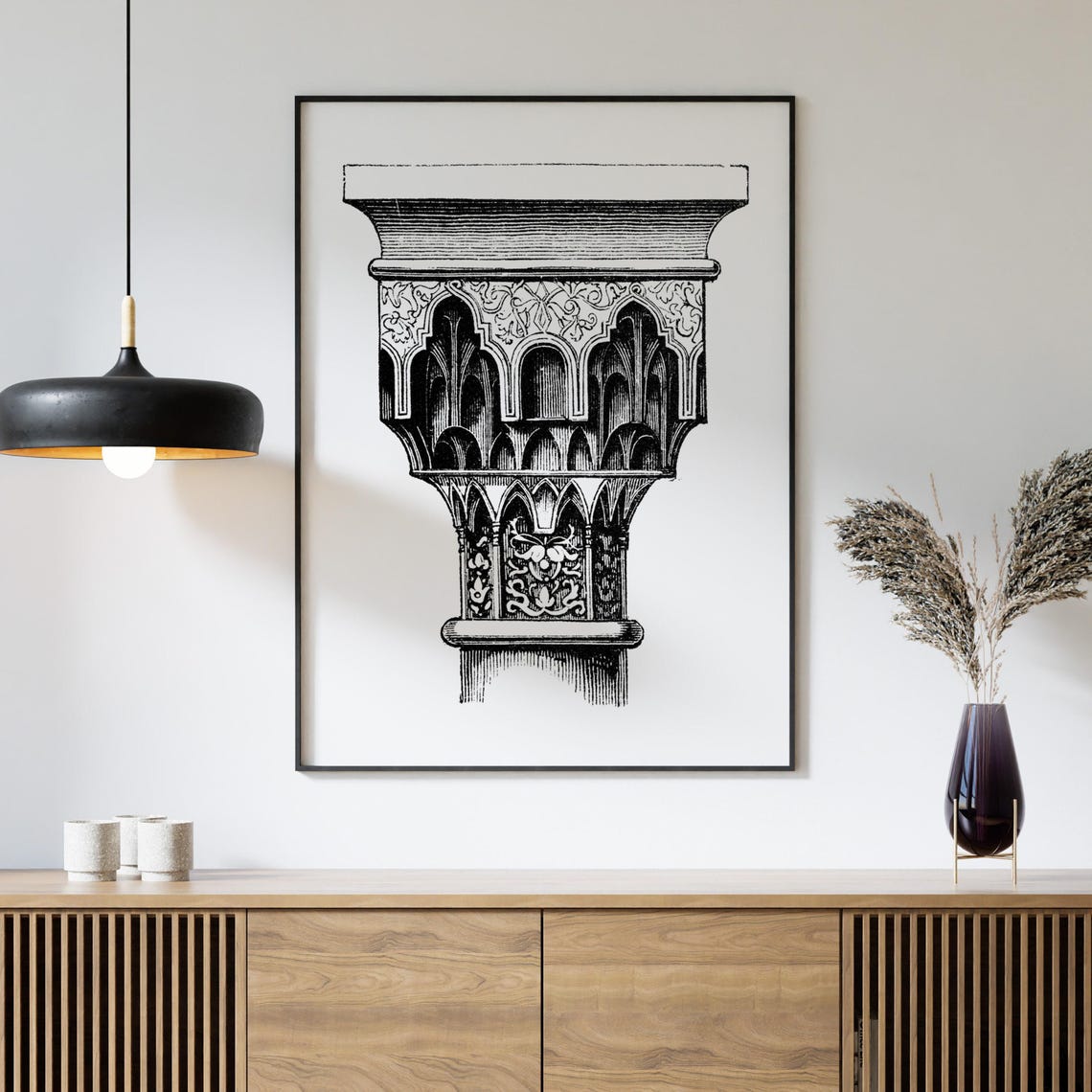 Carved Moorish Column Capital Architectural Illustration Poster - Image 4