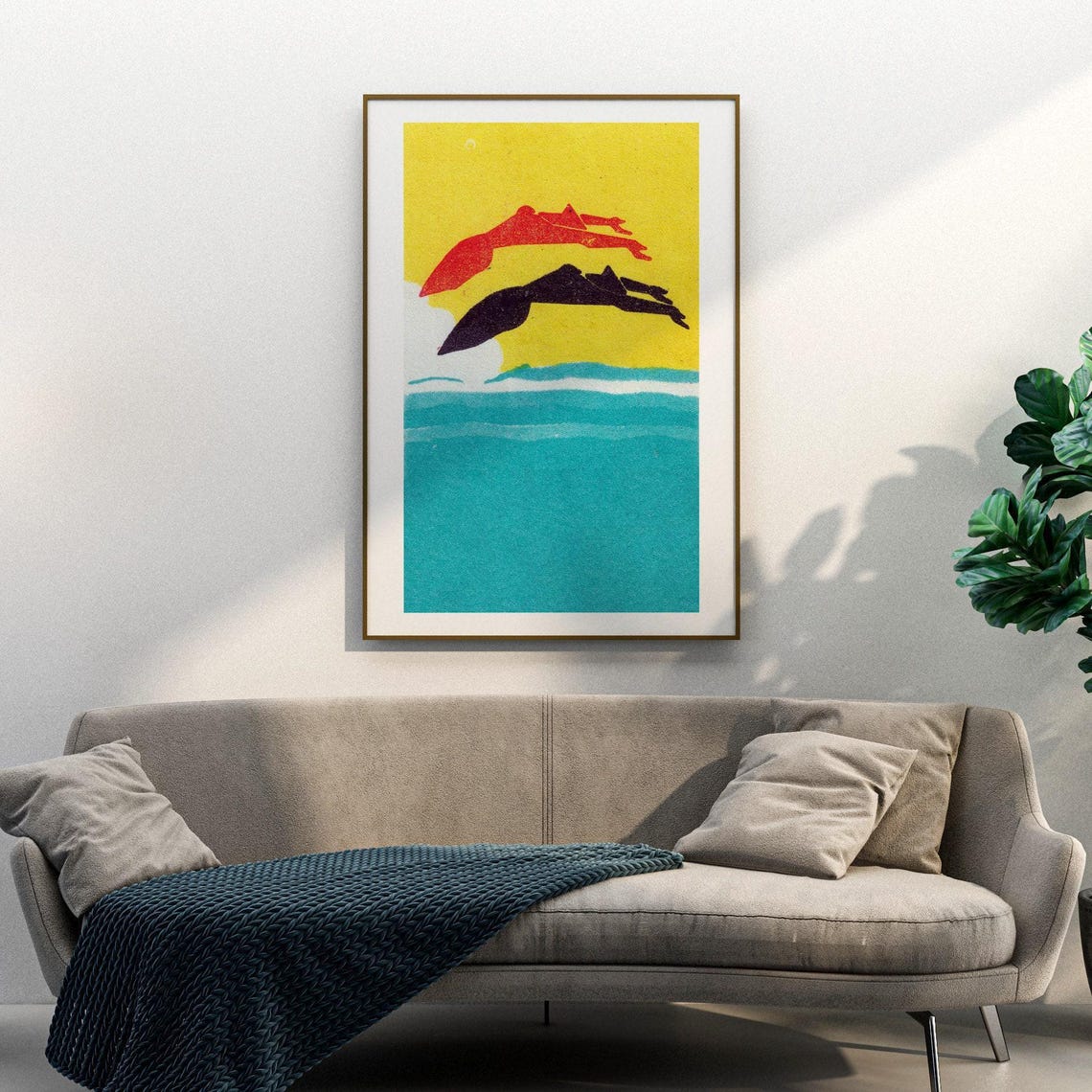 Two Divers Diving Silhouettes Teal Sea Vintage Matchbox Poster - Image 3