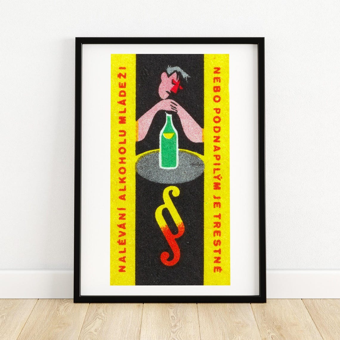 Drunk Man Anti Alcohol Punishable Vintage Czech Label Poster