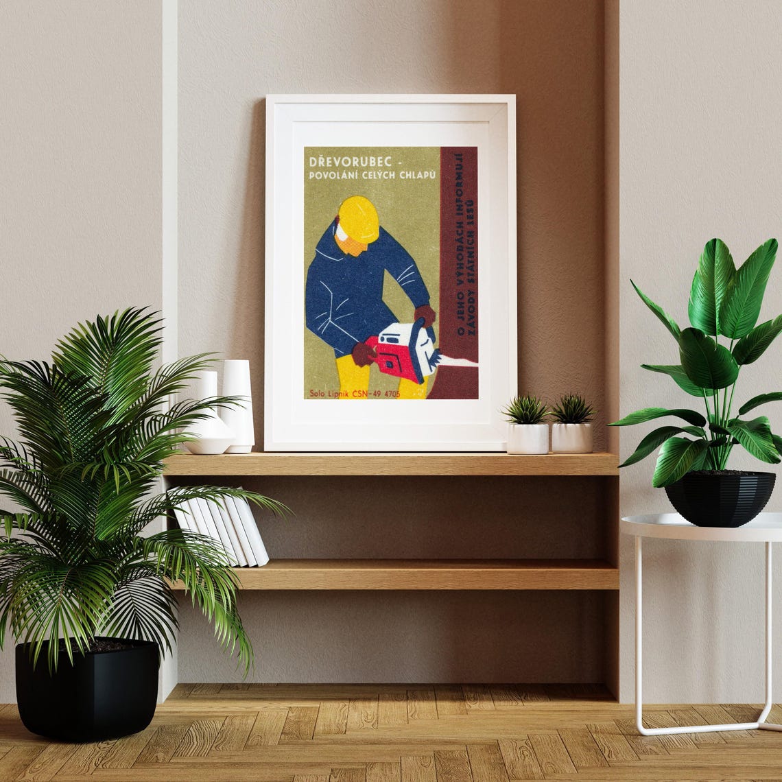 Czech Woodcutter Chainsaw Drevorebec Vintage Matchbox Art Poster - Image 2