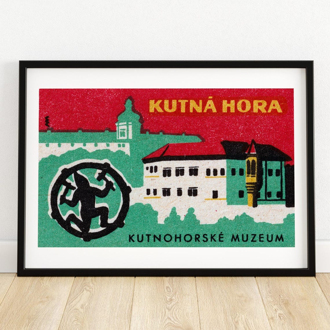 Kutnohorske Museum Building Matchbox Print Czech Wall Art Vintage Czech Art Matchbox Wall Poster Vintage Poster Print