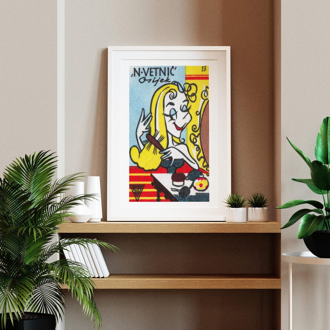 Woman Brushing Hair Retro Osijek Vanity Matchbox Label Art Poster - Image 2