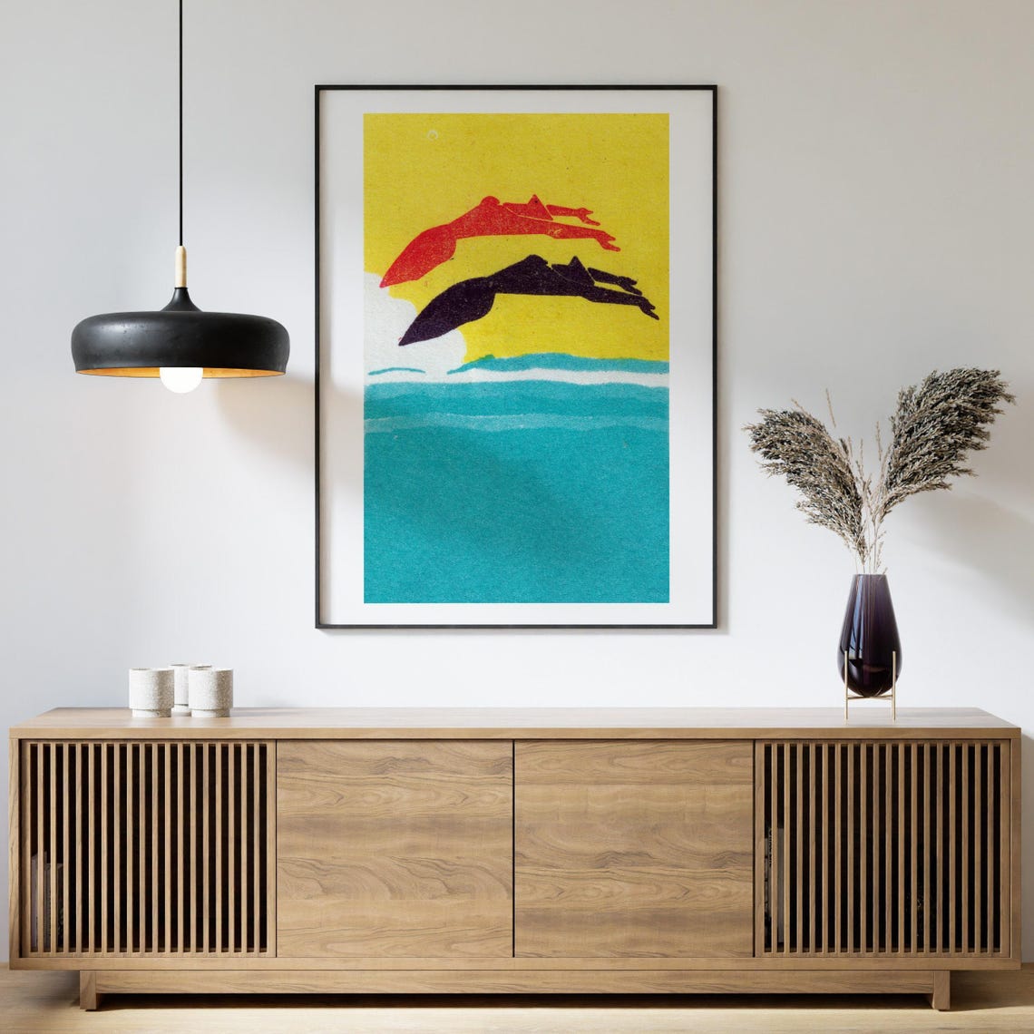 Two Divers Diving Silhouettes Teal Sea Vintage Matchbox Poster - Image 4