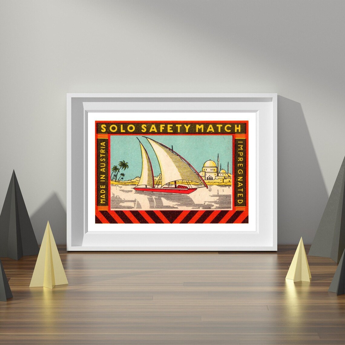 Solo Safety Match Felucca Sailboat Nile Vintage Austrian Label Art Poster - Image 4