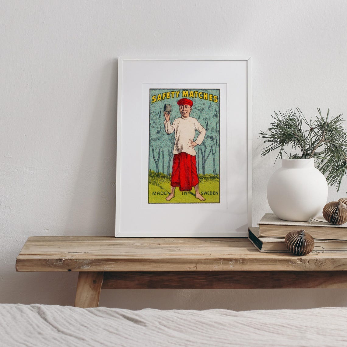 Safety Matches Man Red Cap Holding Box Swedish Label Art Poster - Image 3