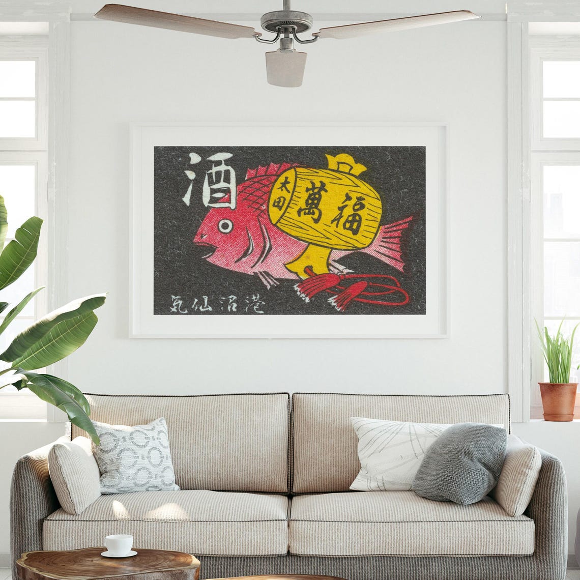 Japanese Red Fish Sake Barrel Vintage Matchbox Label Art Poster - Image 3