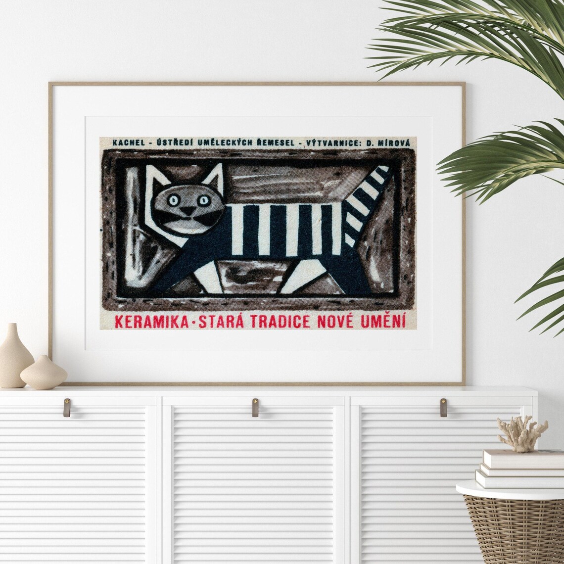 Black Striped Cat Matchbox Vintage Czech Poster - Image 2