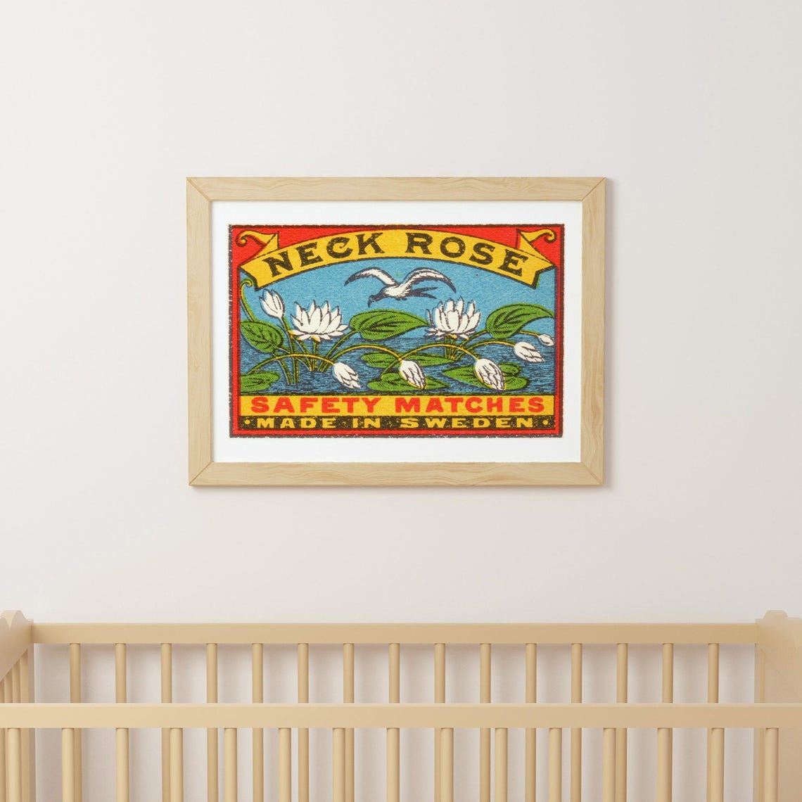 Neck Rose Water Lilies Vintage Swedish Safety Matches Label Poster - Image 3