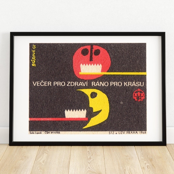1968 Czech Art Print Bold Graphic Design Vintage Toothbrush Poster Mid Century Modern Decor Unique Wall Art Collectible A4