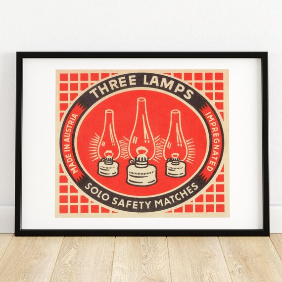 Three Lamps Matchbox Art Print Vintage Austrian Design Retro Collectible Decor Mid Century Modern Style Unique Gift Idea A4