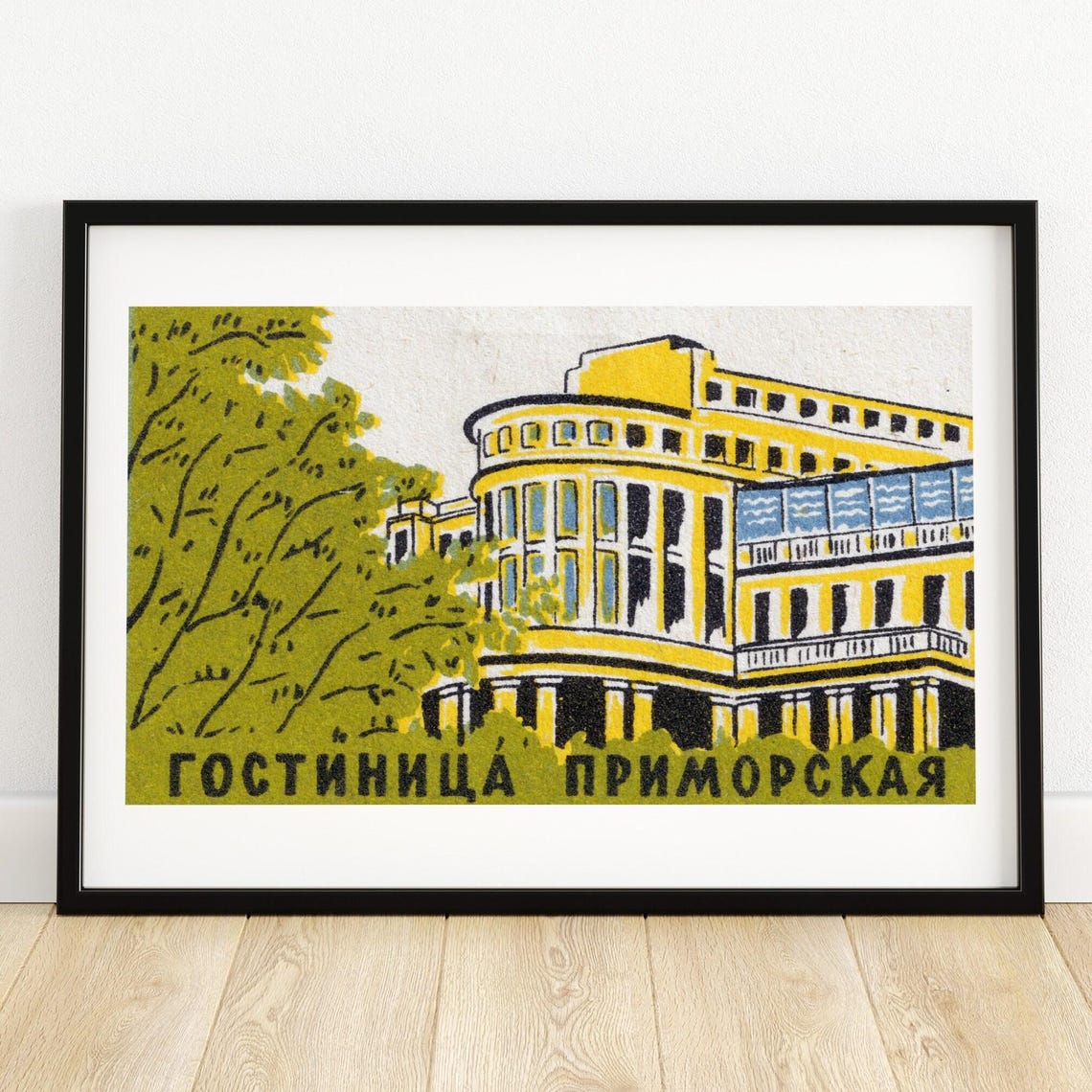 Primorskaya Hotel Yellow Facade Vintage Soviet Matchbox Label Poster