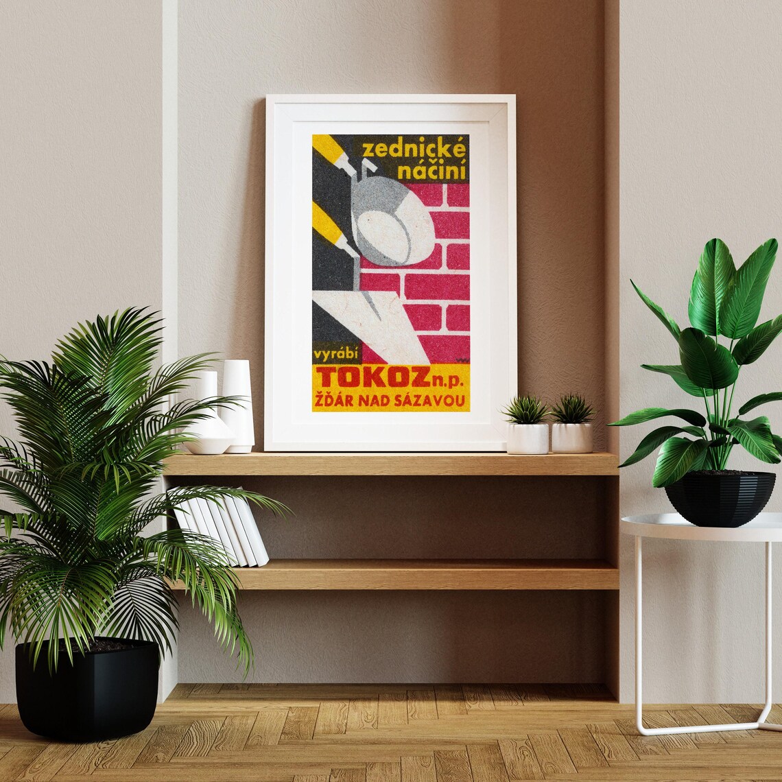 Bricklaying Construction Matchbox Vintage Czech Poster - Image 2