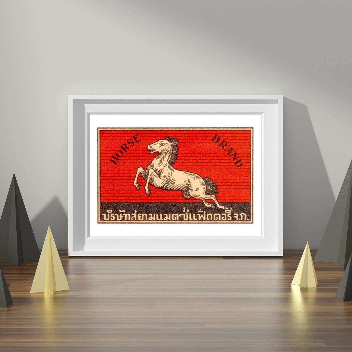 Horse Brand Leaping Horse Thai Siam Vintage Matchbox Label Art Poster - Image 4