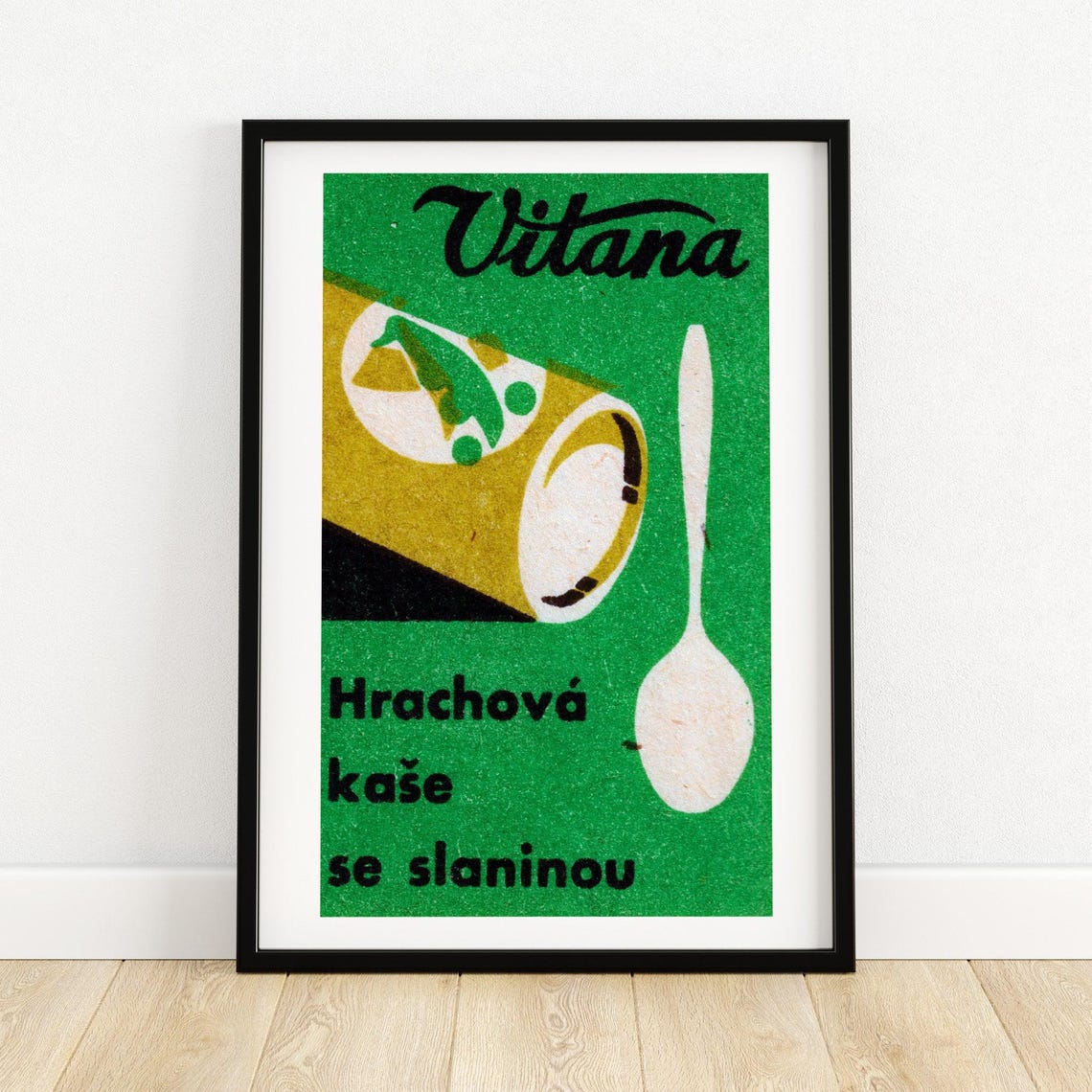 Vitana Pea Mash With Bacon Czech Vintage Food Matchbox Poster