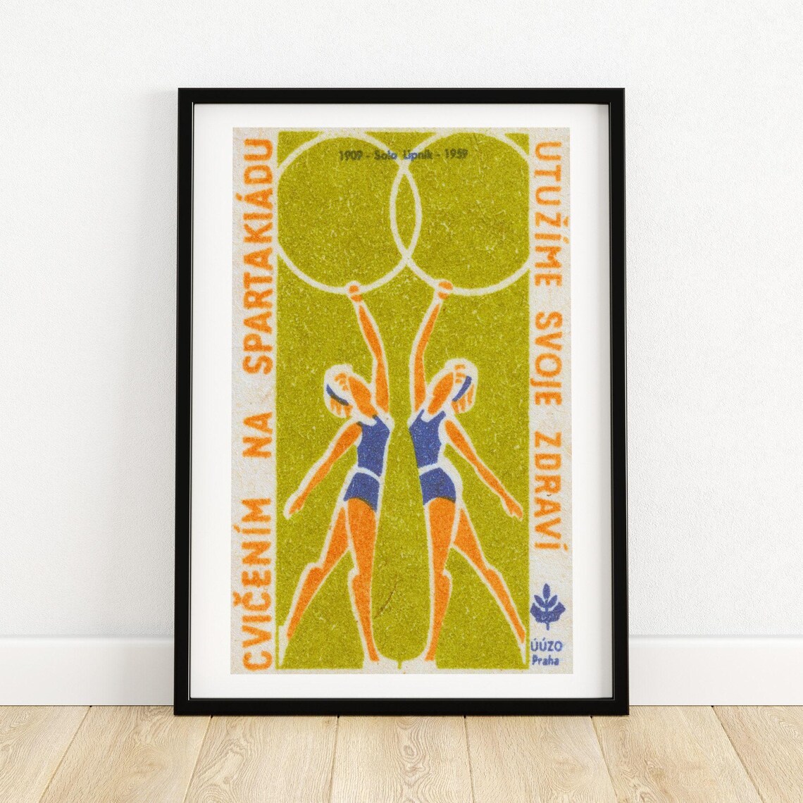 Spartakiad Twin Gymnasts Rings Salute Vintage Czech Sports Poster