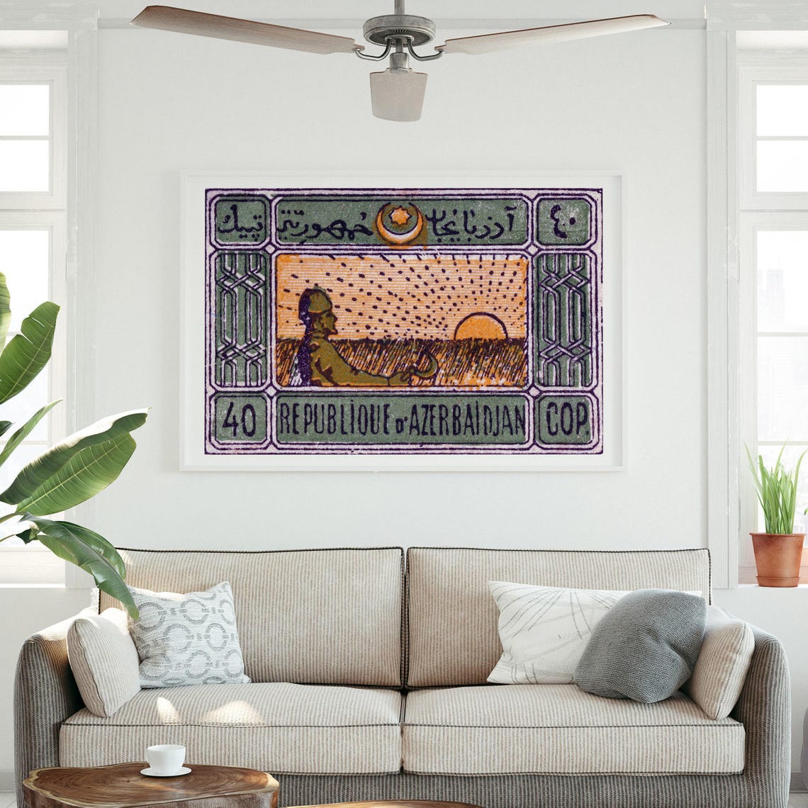 Azerbaijan Republic Postage Stamp Vintage Farmer Label Art Poster - Image 3