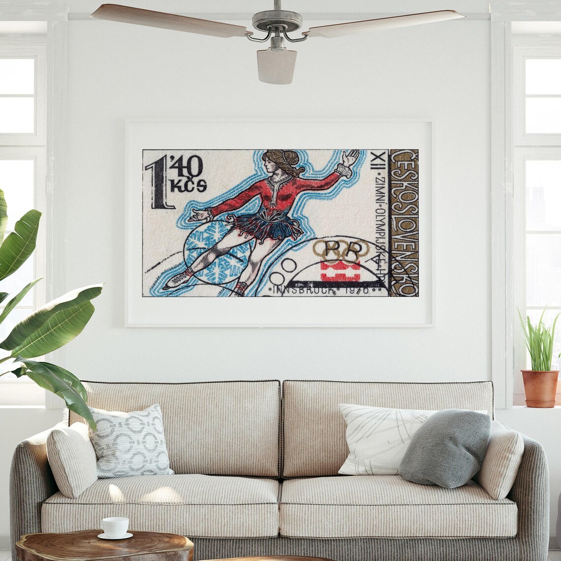 Innsbruck 1976 Winter Olympics Czech Figure Skater Stamp Art Poster - Image 3