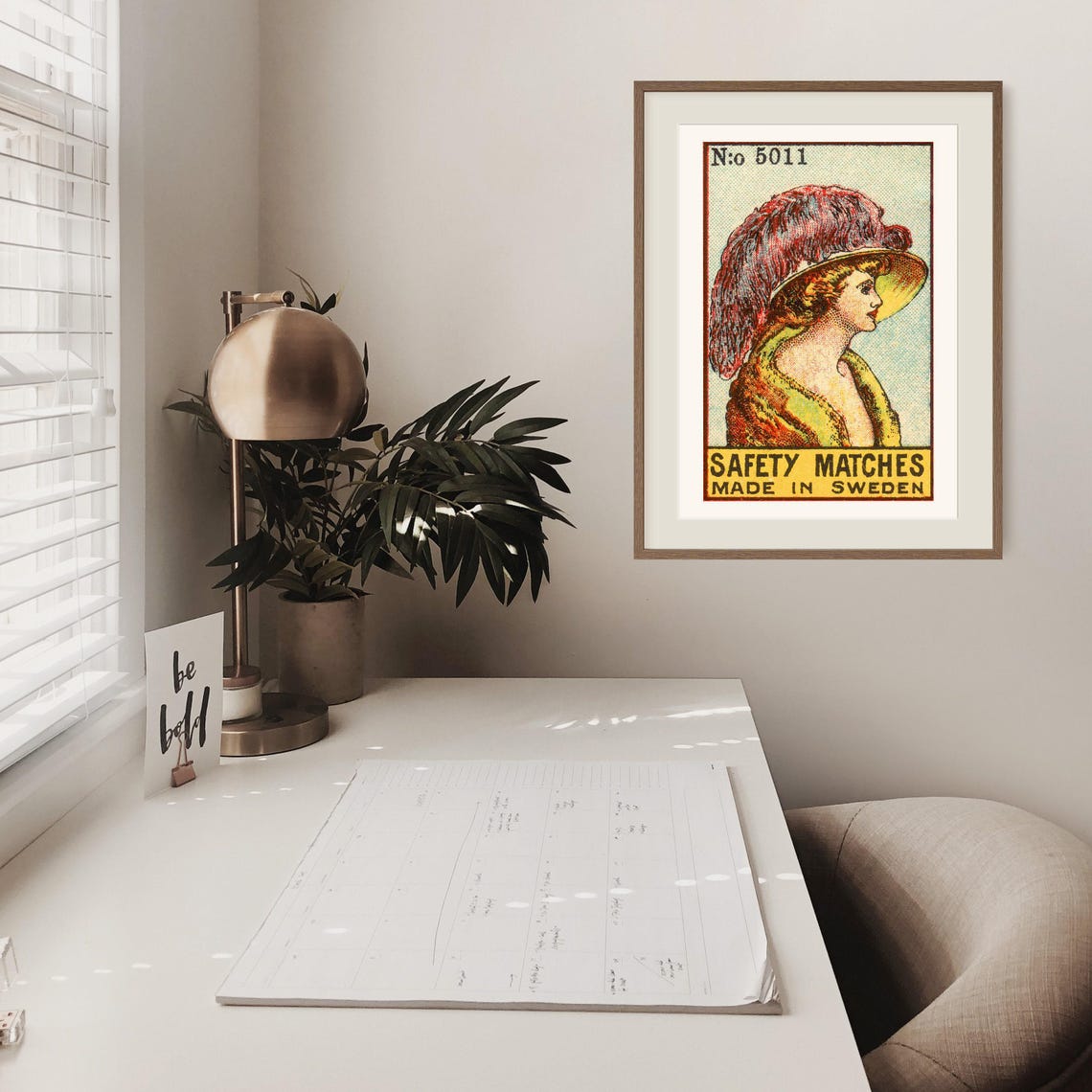 No 5011 Feathered Hat Lady Portrait Swedish Matchbox Label Art Poster - Image 2