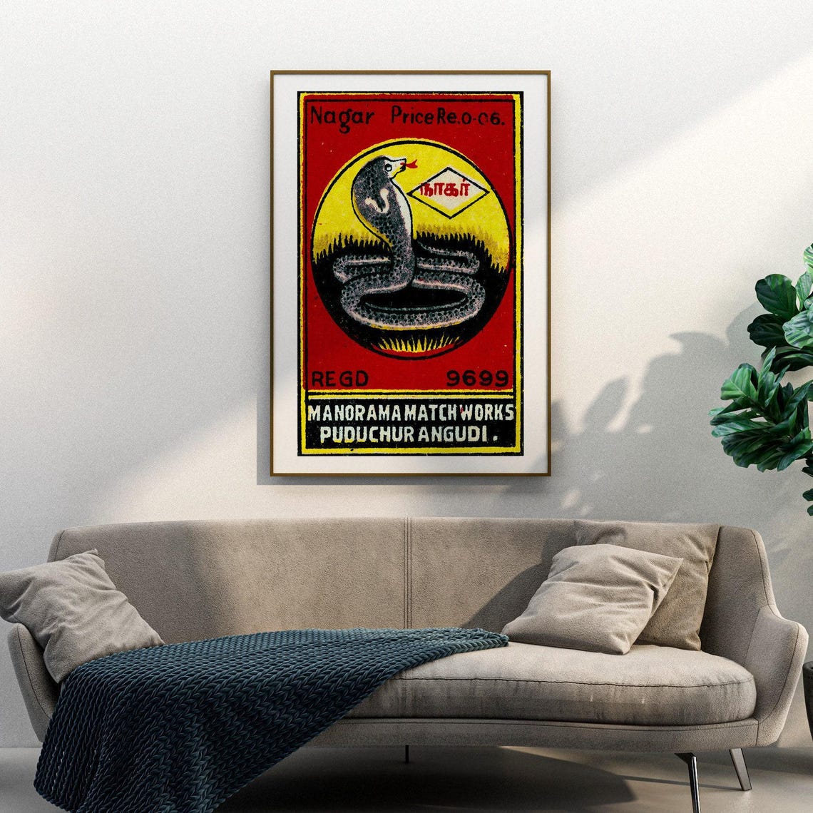 Nagar Cobra Snake Vintage Indian Safety Matches Label Poster - Image 3