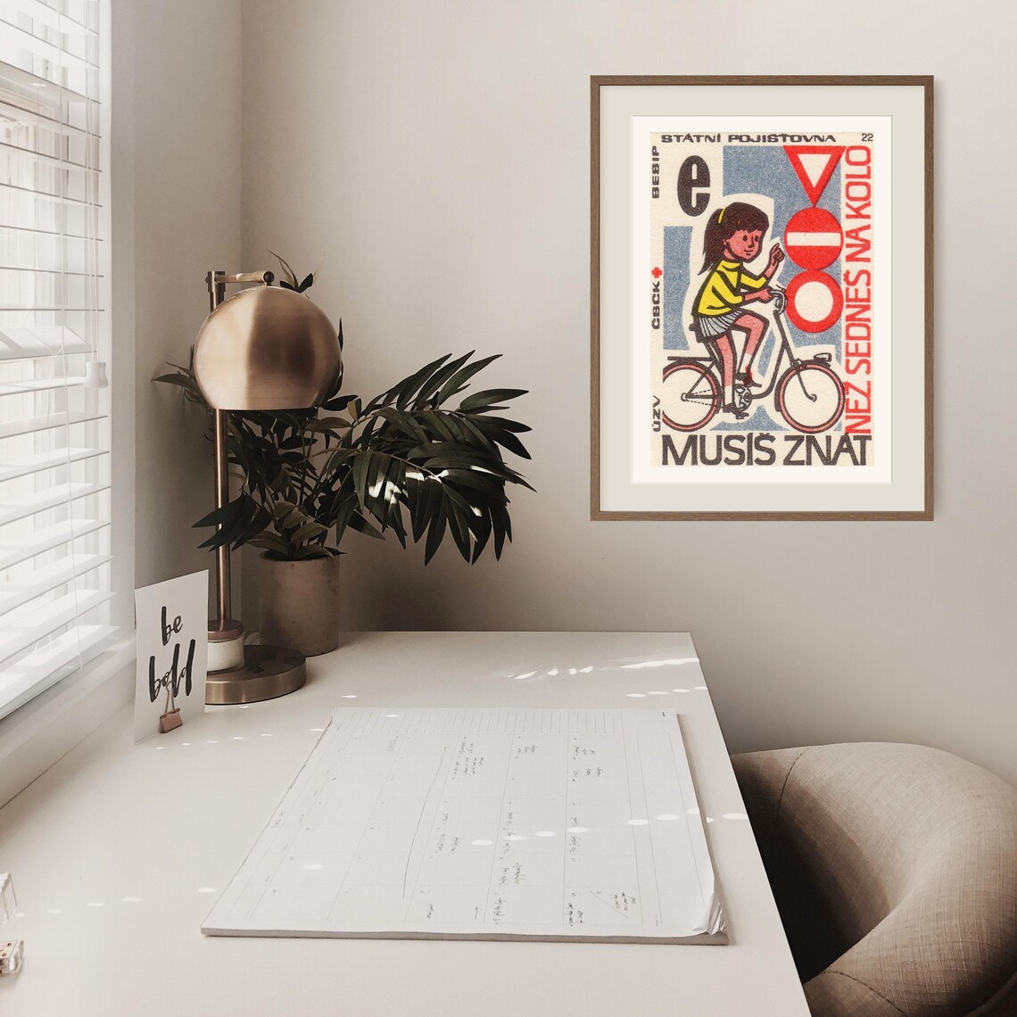 Girl Bicycle Road Signs Czech Safety Matchbox Illustration Poster - Image 2
