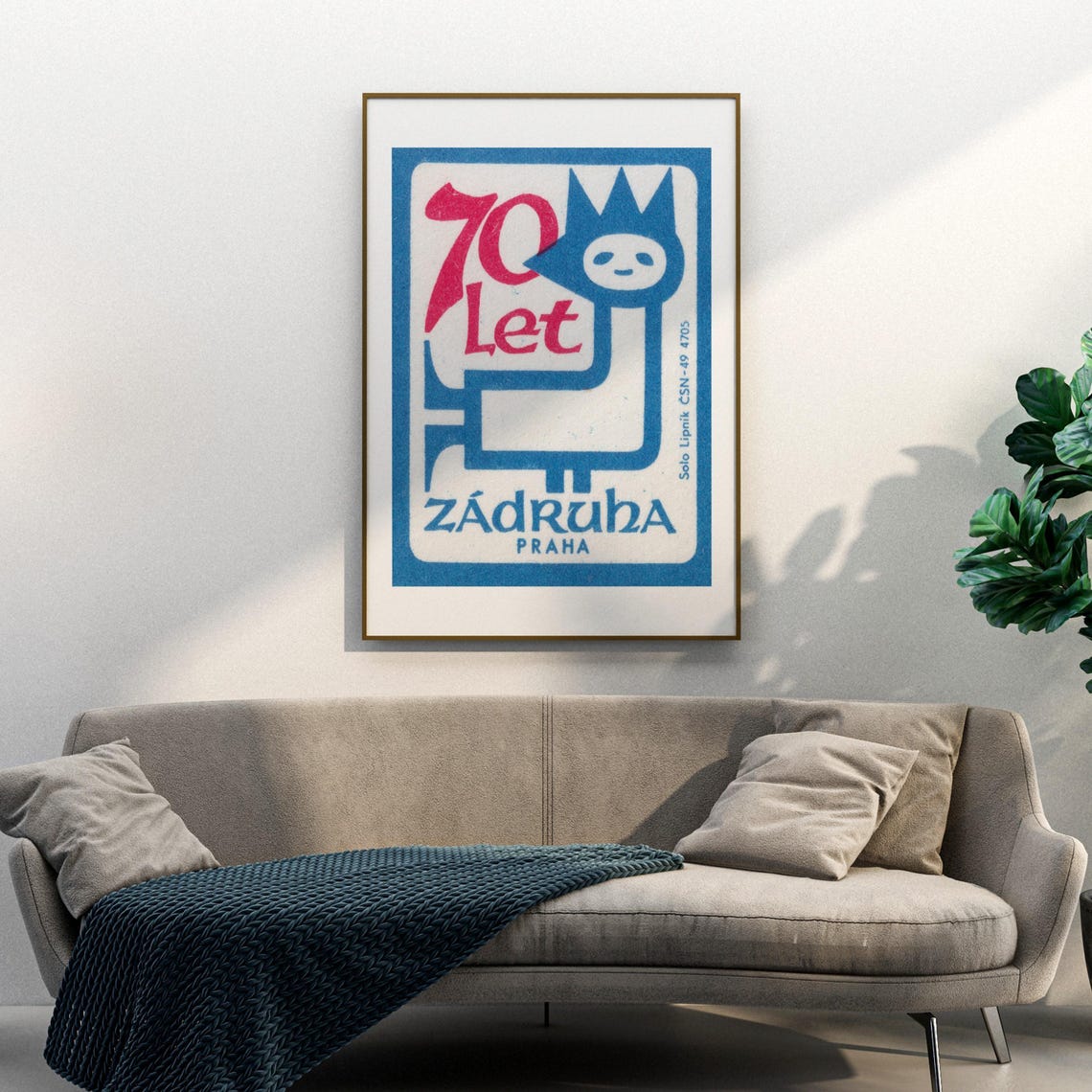 70 Let Zaduha Praha Vintage Czech Matchbox Label Cat Art Poster - Image 3