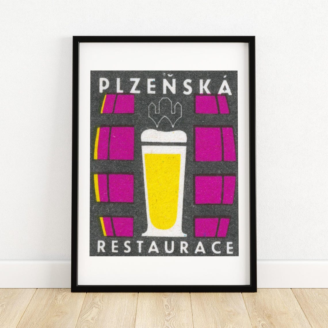 Plzenska Restaurant Beer Pint Barrel Magenta Matchbox Poster