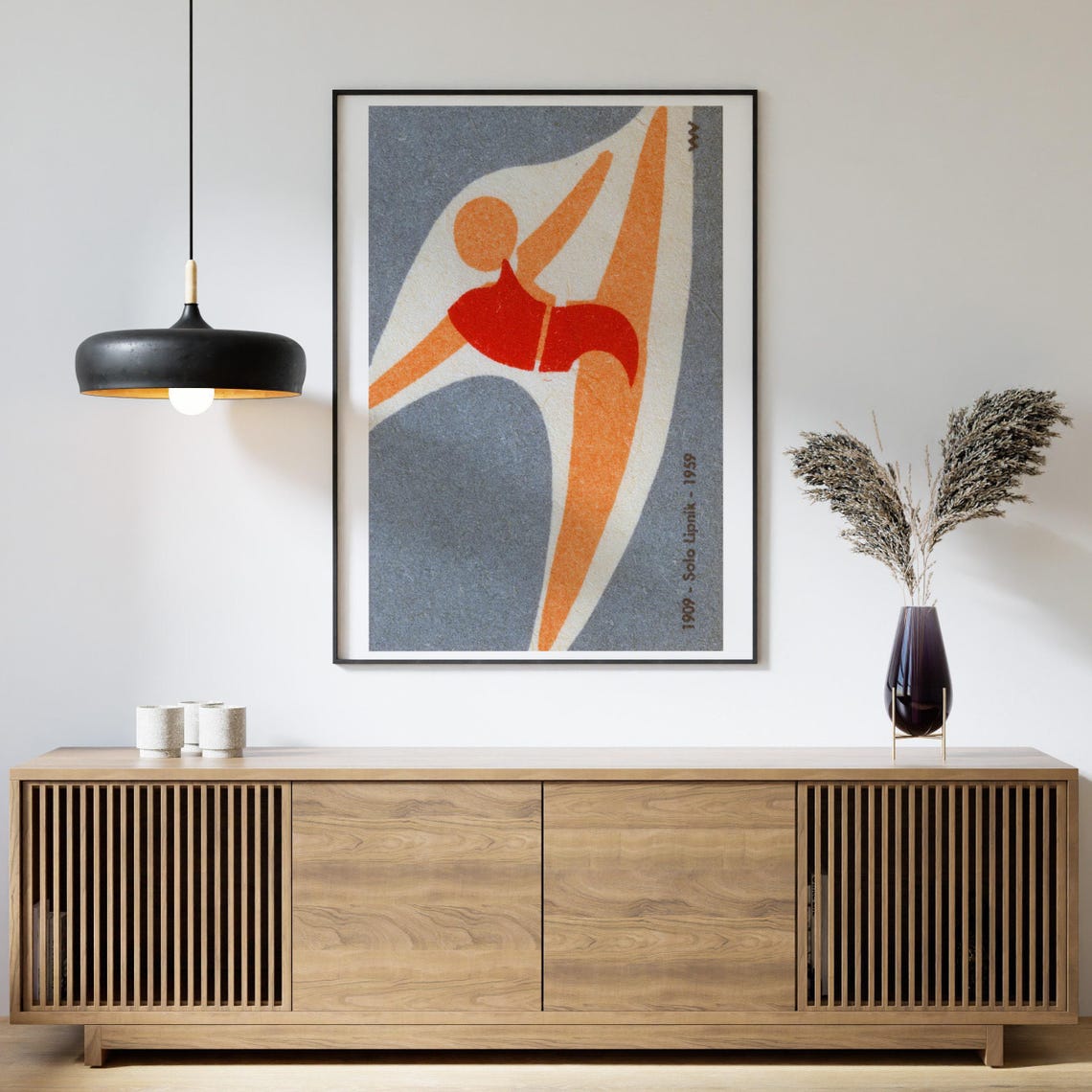Red Swimsuit Diver Solo Lipnik 1959 Vintage Czech Label Poster - Image 4