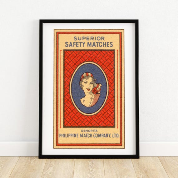 Senorita Matchbox Art Print Vintage Philippine Safety Matches Design Unique Wall Decor Collectible Graphic Illustration A4