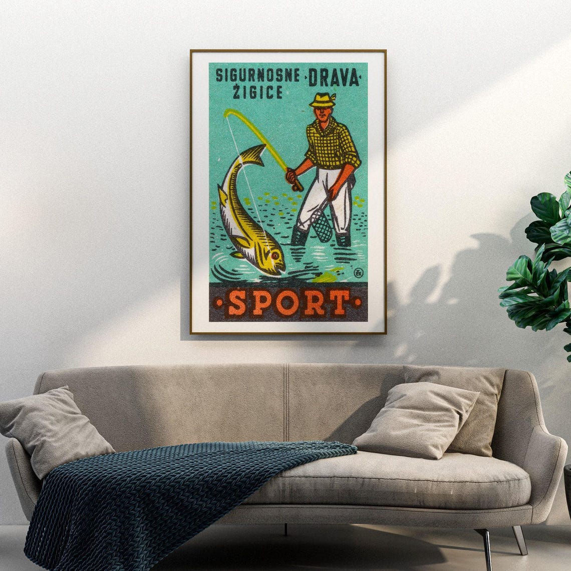 Drava Sport Vintage Fisherman Big Fish Catch Scene Art Poster - Image 3
