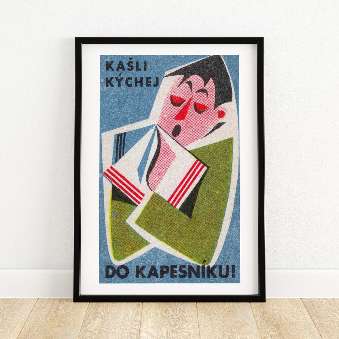 Cough Sneeze Into Your Handkerchief Retro Czech Matchbox Poster