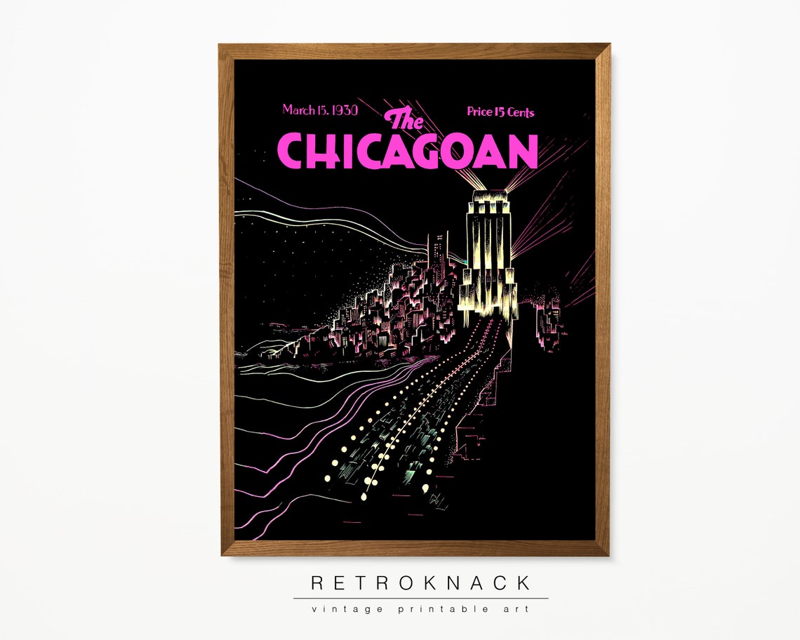 The Chicagoan 1930 Magazine Cover Night City Skyline Art Deco Print - Image 2