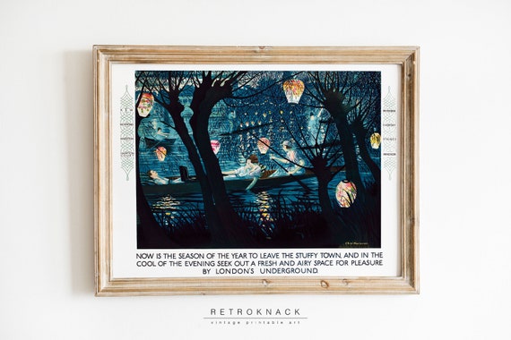 Lantern Party At The River Wall Art London Underground Art 20s Art Deco Prints Travel Poster Tp21