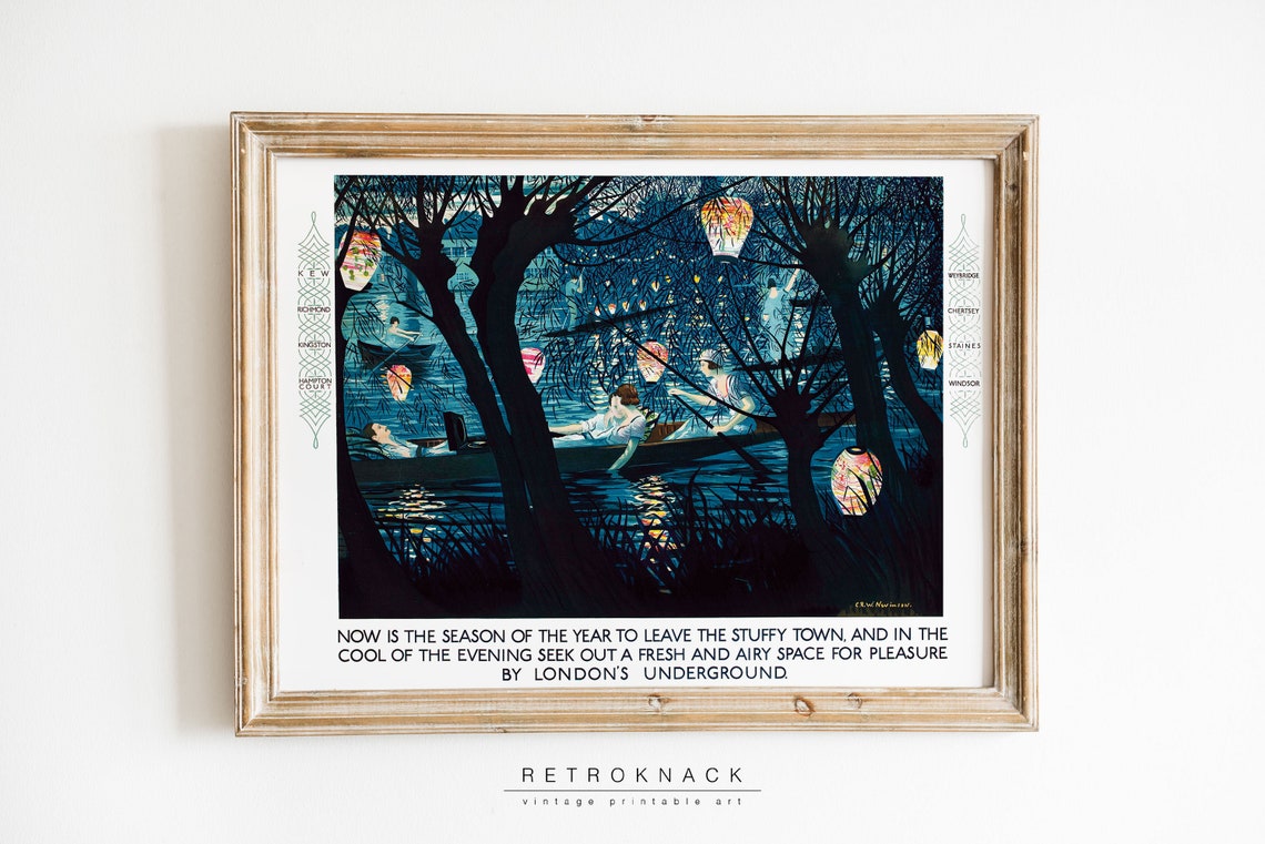 London Underground Vintage Night Boating Lanterns Travel Poster