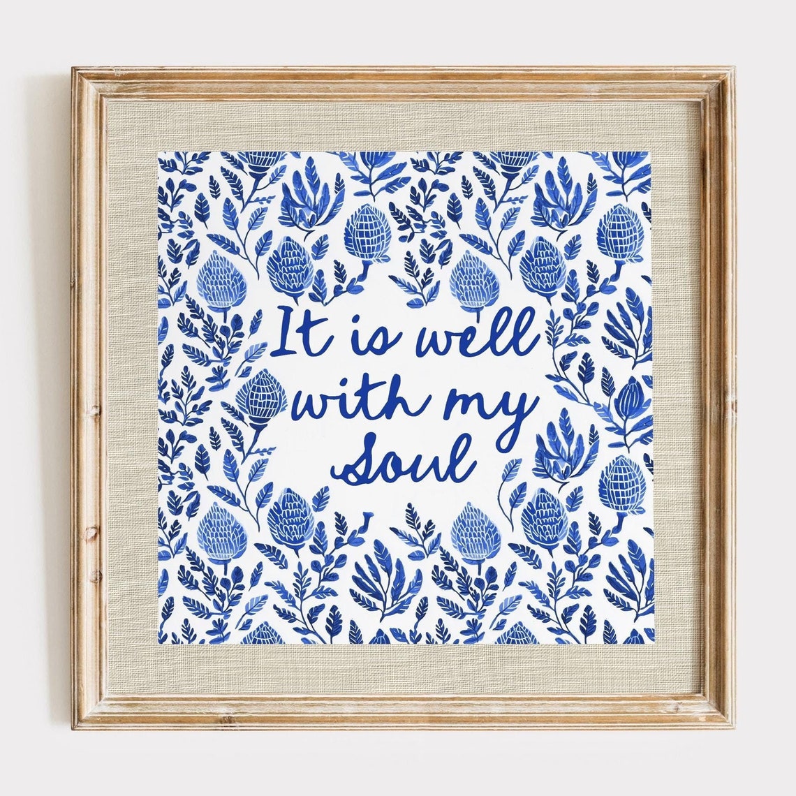 It Is Well With My Soul Blue Botanical Scripture Quote Wall Art Poster - Image 3