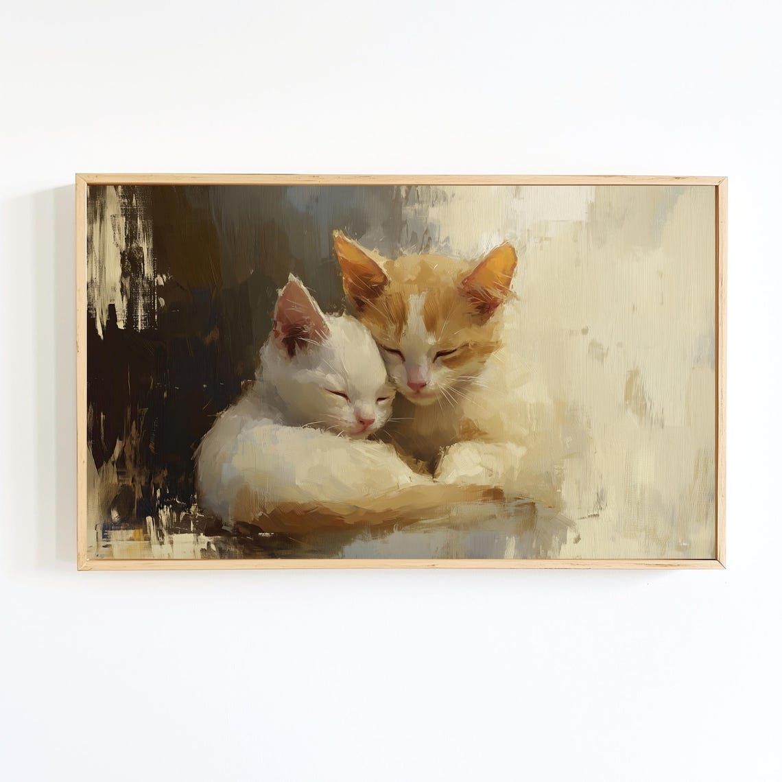 Sleeping Kittens Snuggled Cozy Oil Painting Nursery Art Print