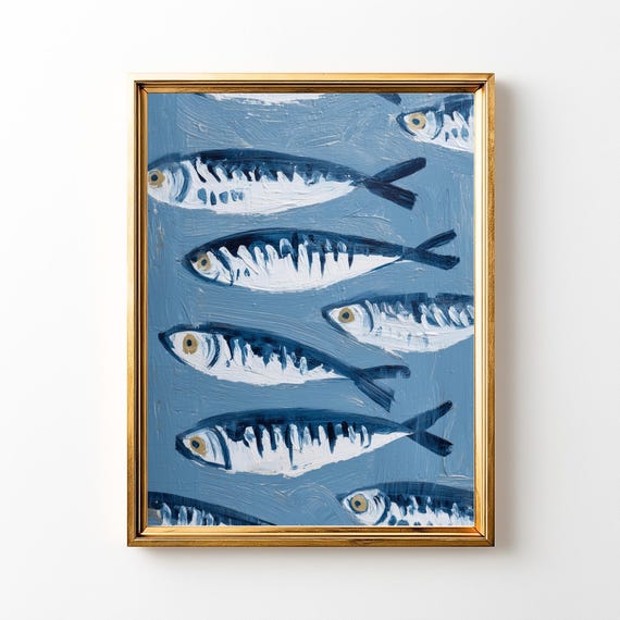 Sardine Wall Art, Vintage Nautical Fish Art Print