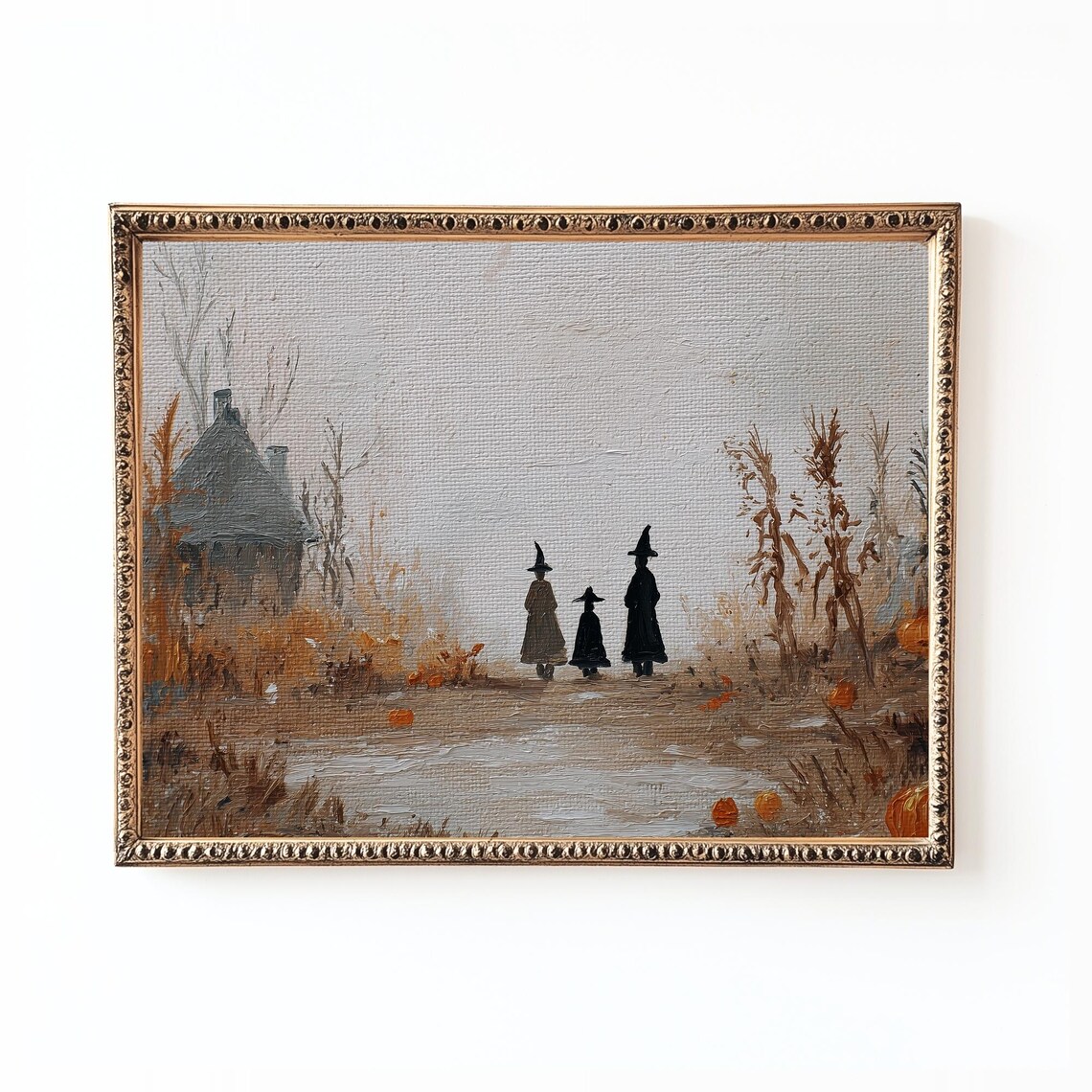 Vintage Halloween Witches Print Spooky Autumn Landscape