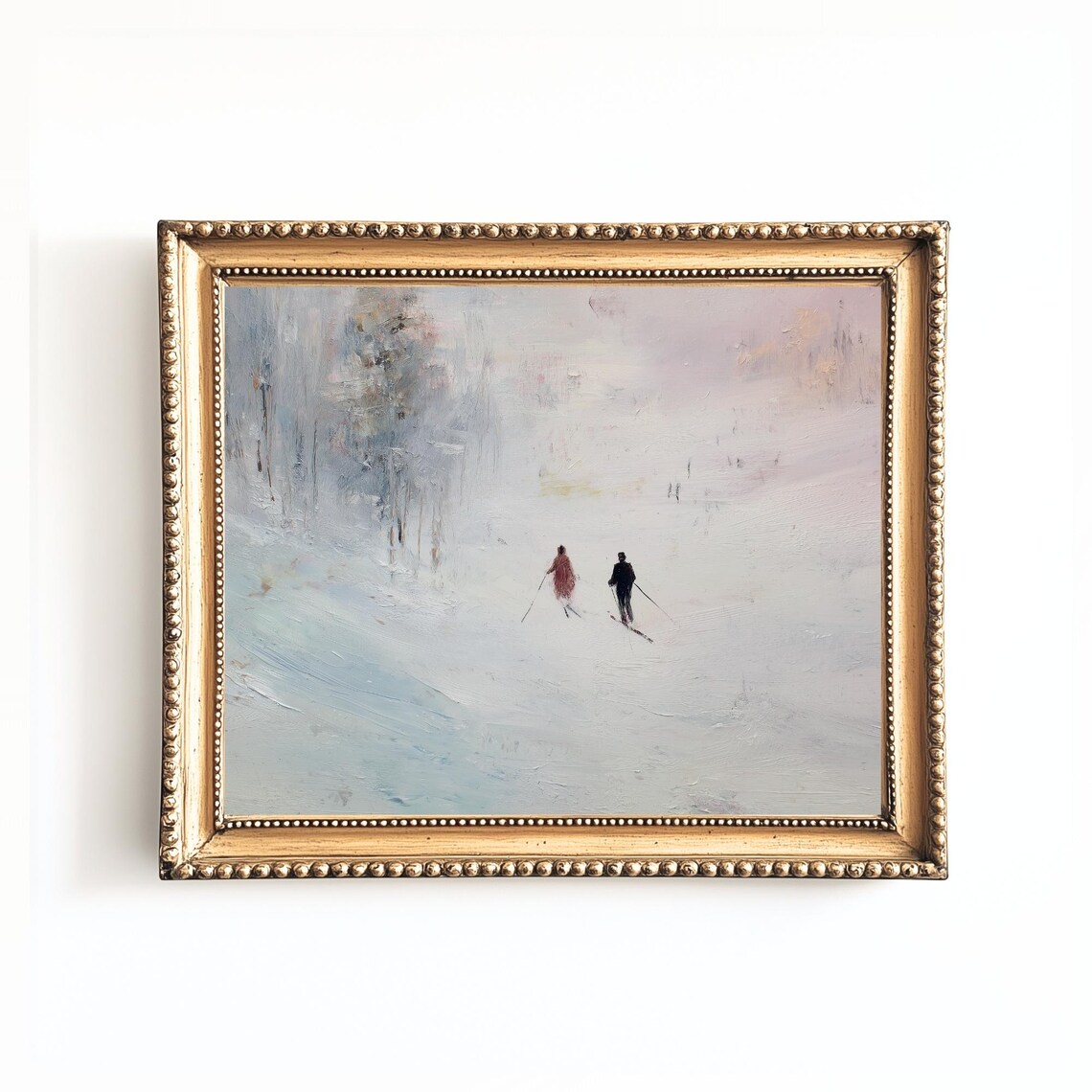 Pastel Ski Landscape, Minimalist Winter Cabin Decor