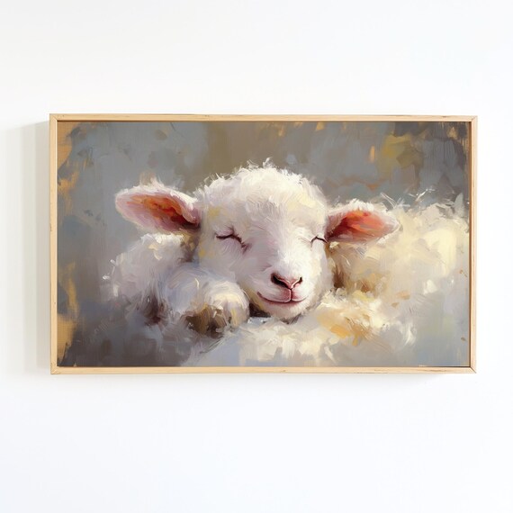 Sleeping Baby Lamb Soft Pastel Nursery Painting Artwork Style Poster