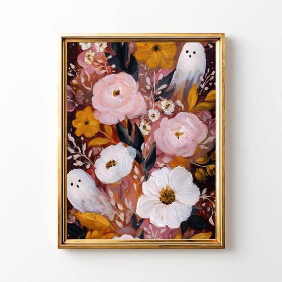Floral Halloween Art Print Moody Vintage Fall Decor
