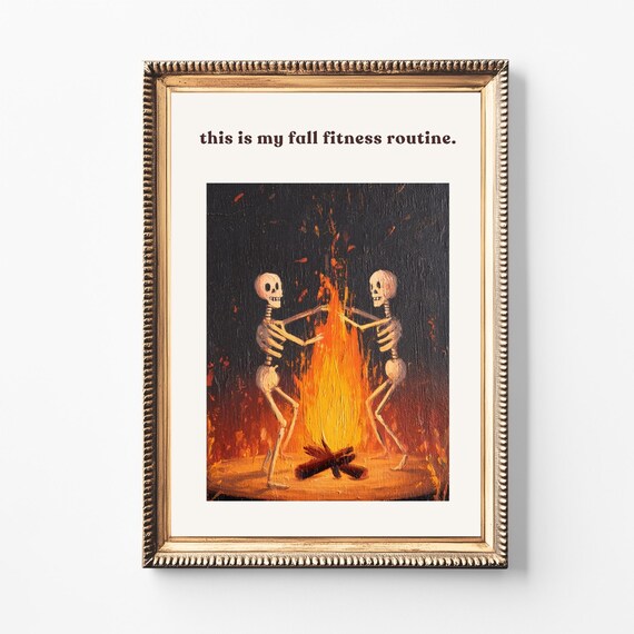 Funny Dancing Skeleton Print Spooky Halloween Fitness Art