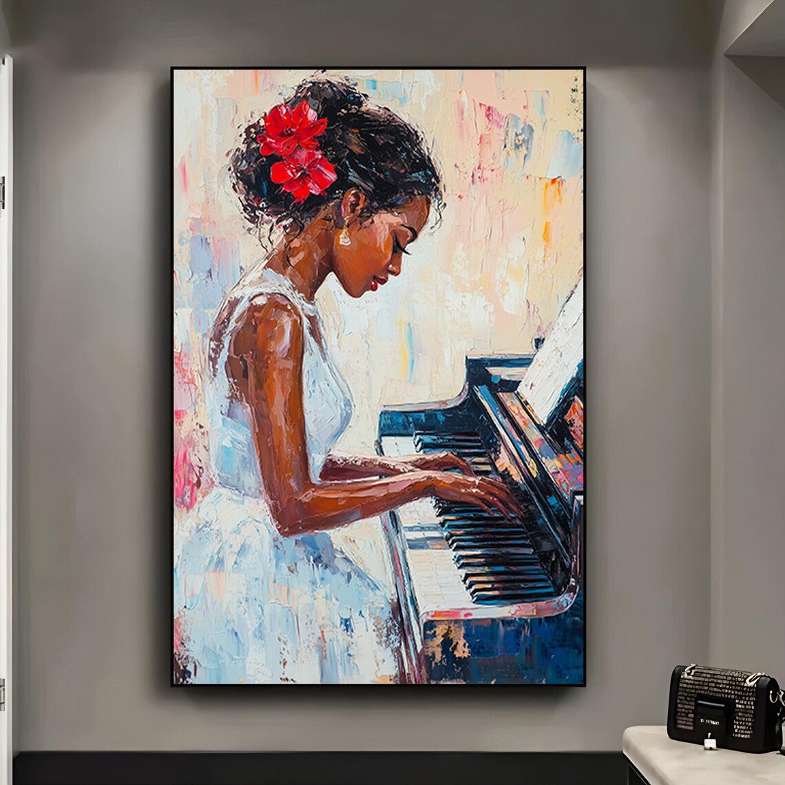 Woman Playing Piano Elegant Music Room Art Print