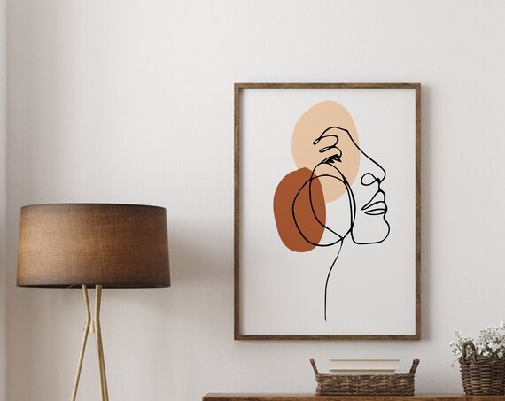 Abstract Woman Face One Line Drawing Terracotta Boho Line Art Wall Poster