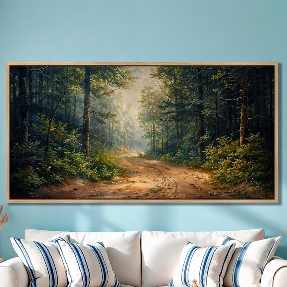 Forest Path Wall Art Morning Mist Lush Greenery Thees Print Farmhouse Decor Scenic Tranquil Nature Poster Gift Idea Ready To Hang