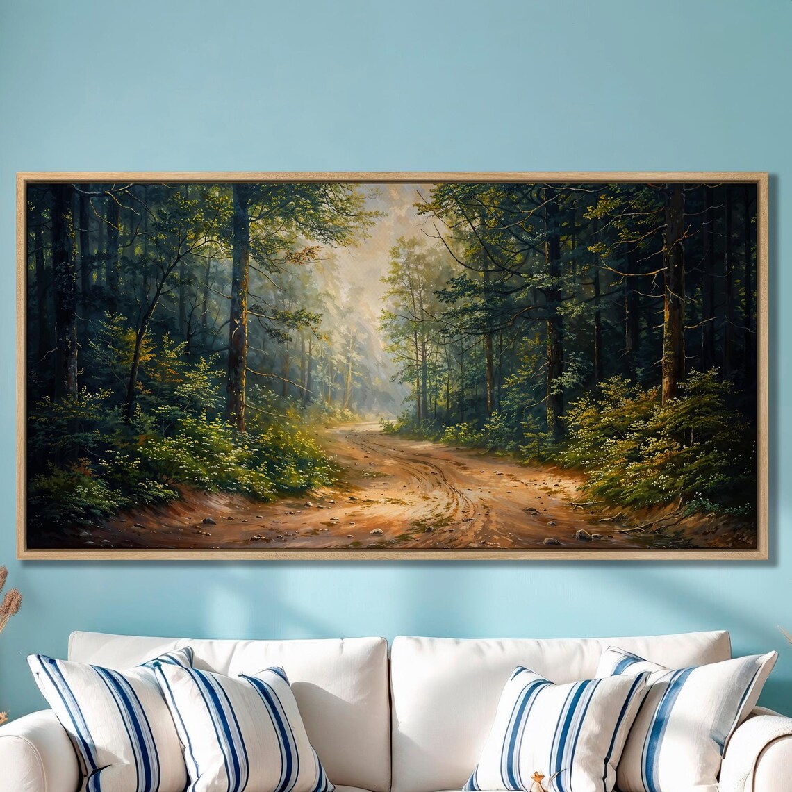 Forest Path Wall Art Morning Mist Lush Greenery Thees Print Farmhouse Decor Scenic Tranquil Nature Poster Gift Idea Ready To Hang