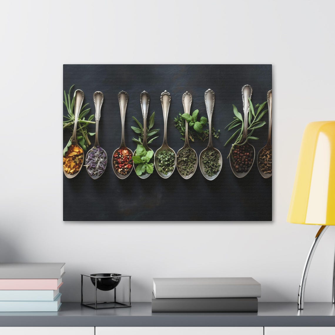 Rustic Vintage Silver Spoons of Spices and Herbs Kitchen Wall Art - Image 2